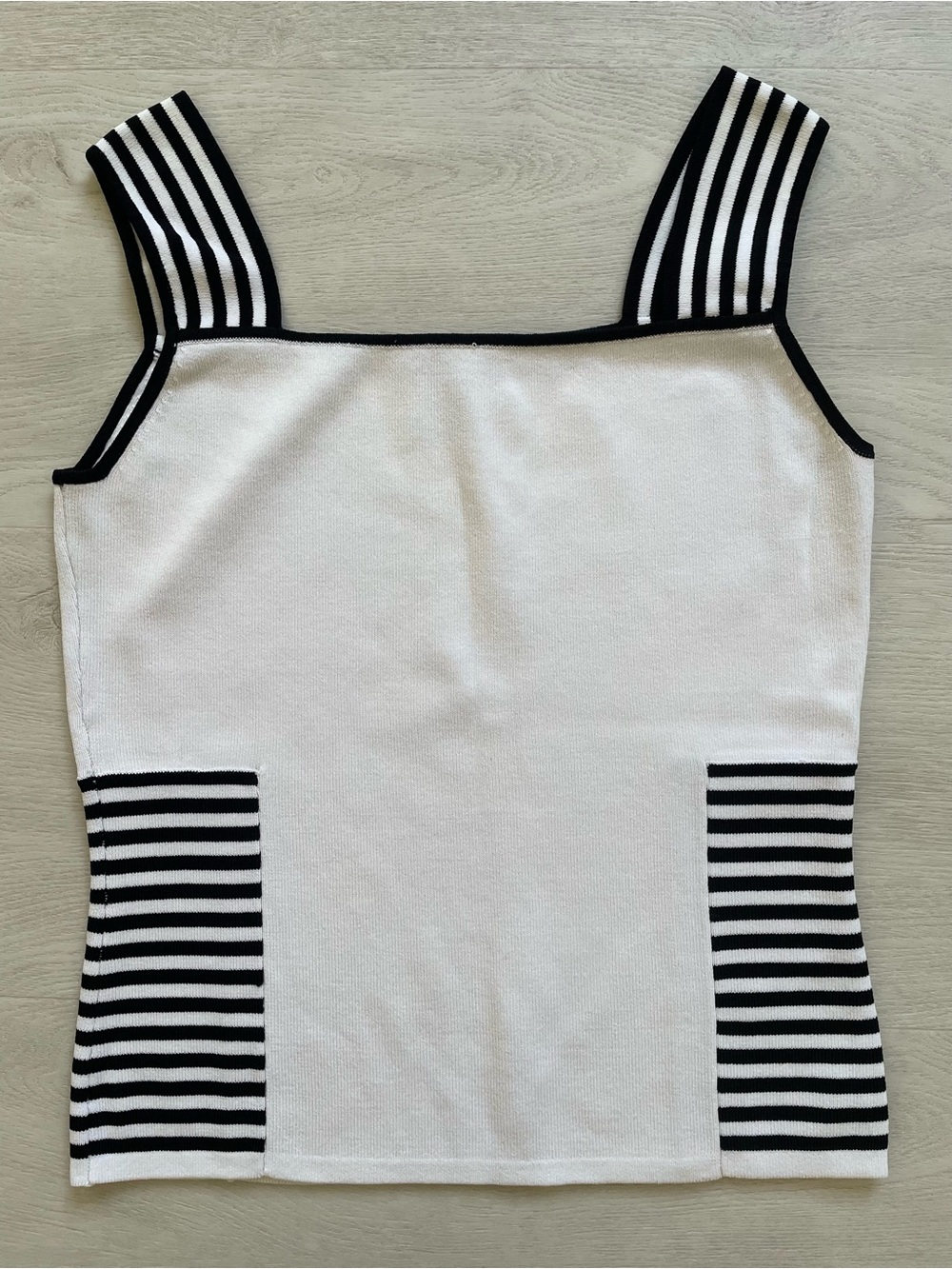Striped Accent Square-Neck Camisole in Black & White